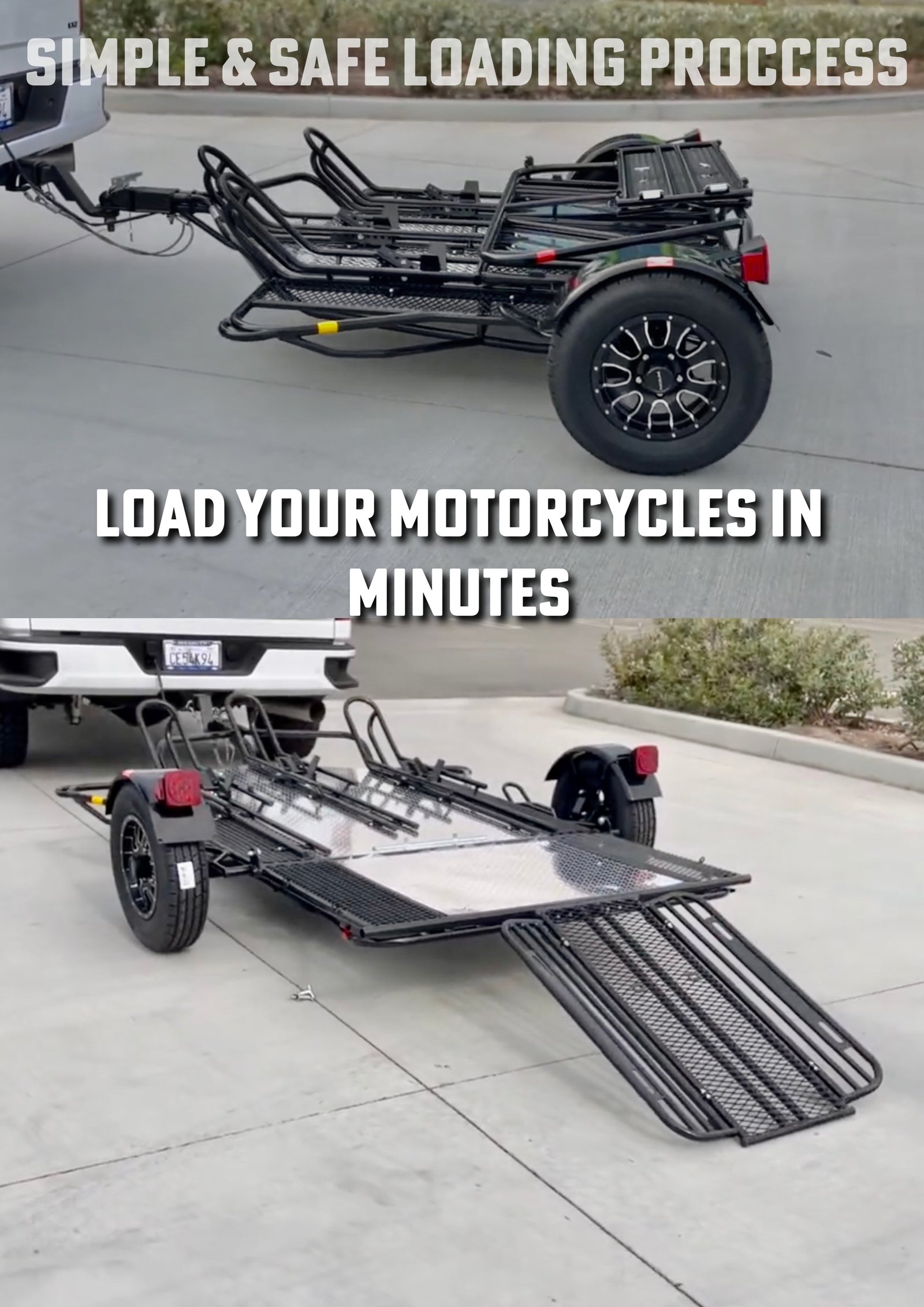 Trinity Three Rail Bike trailer stand up motorcycle trailer for crusiers and E Bikes