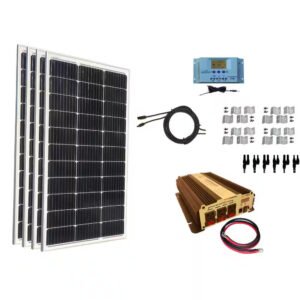 WindyNation 400-Watt Monocrystalline Solar Panel Kit with 30 Amp Solar Charge Controller plus 1500-Watt Power Inverter