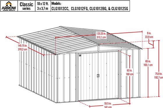 Arrow 10x12 Classic Steel Shed Kit Measurements Diagram