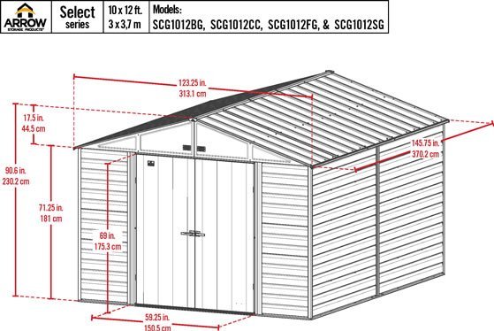 Arrow 10x12 Sage Green Select Steel Shed Kit Measurements Diagram