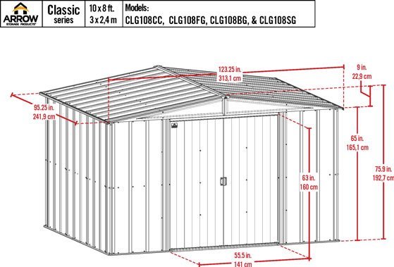 Arrow 10x8 Classic Steel Shed Kit Measurements Diagram