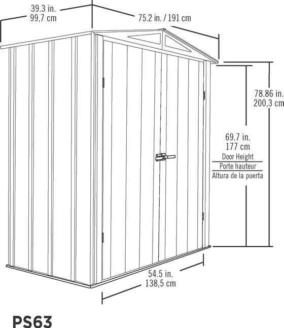 Arrow 6x3 Spacemaker Patio Shed Kit Measurements Diagram