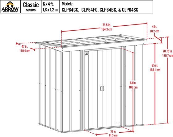 Arrow 6x4 Classic Steel Shed Kit Measurements Diagram