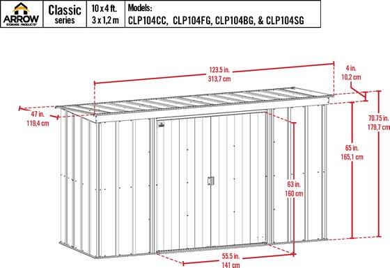 Arrow 10x4 Classic Steel Shed Kit Measurements Diagram