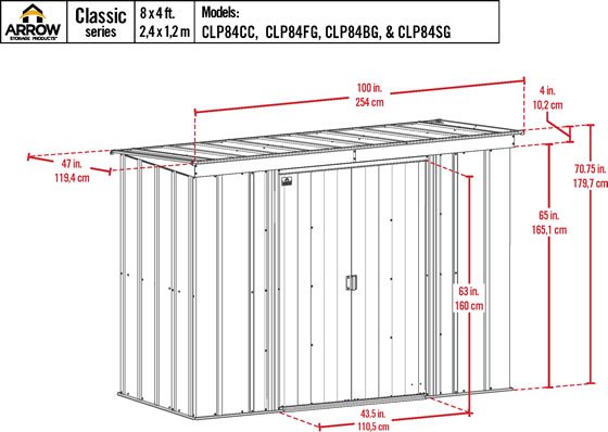 Arrow 8x4 Classic Steel Shed Kit Measurements Diagram