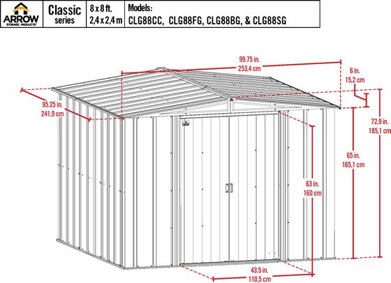 Arrow 8x8 Classic Steel Shed Kit Measurements Diagram