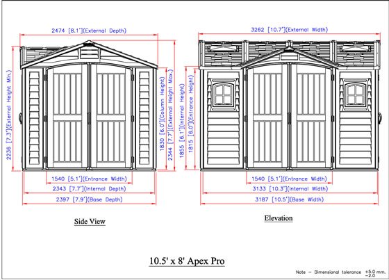 DuraMax 10x8 Vinyl Shed 40116 Measurements Diagram